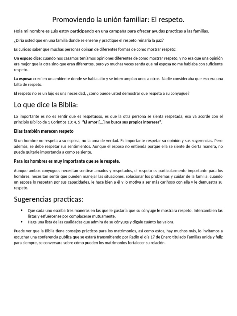 El Respeto: Clave para la Unión Familiar | PDF