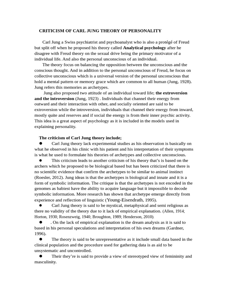 Critique of Jung's Personality Theory | PDF | Carl Jung | Unconscious Mind