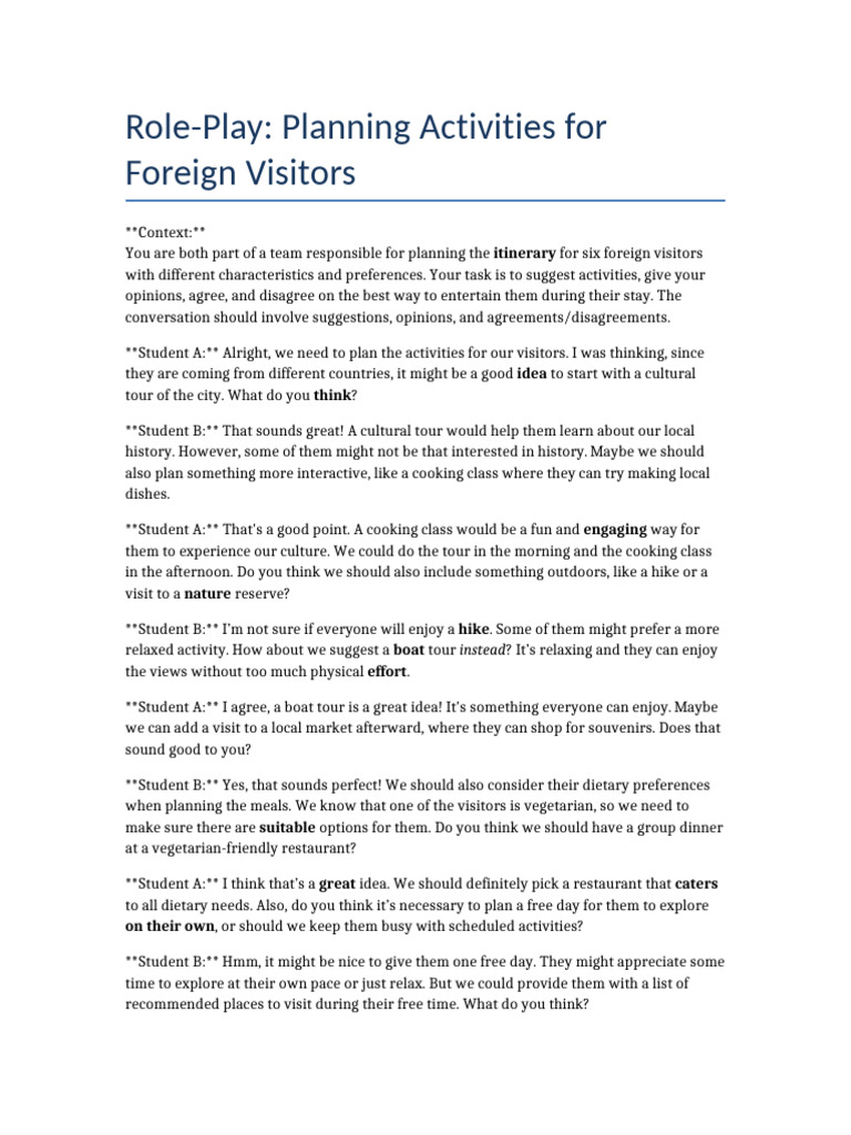Role Play Plan Activities Foreign Visitors | PDF | Social Science ...