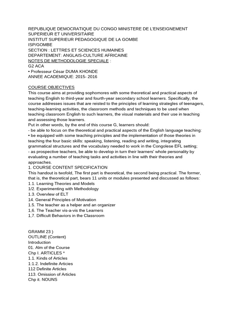 Teaching Methodology for English EFL | PDF | Adjective | Noun