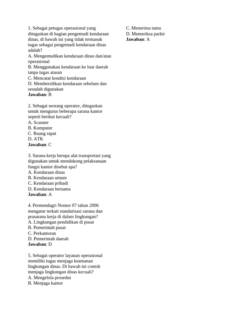 Soal Operator Layanan Operasional | PDF | Teknologi & Rekayasa