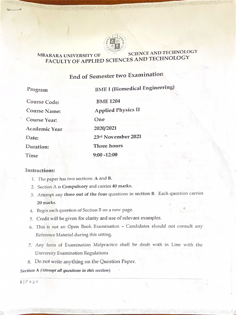 Applied Physics 2 End of Sem 20202021 | PDF
