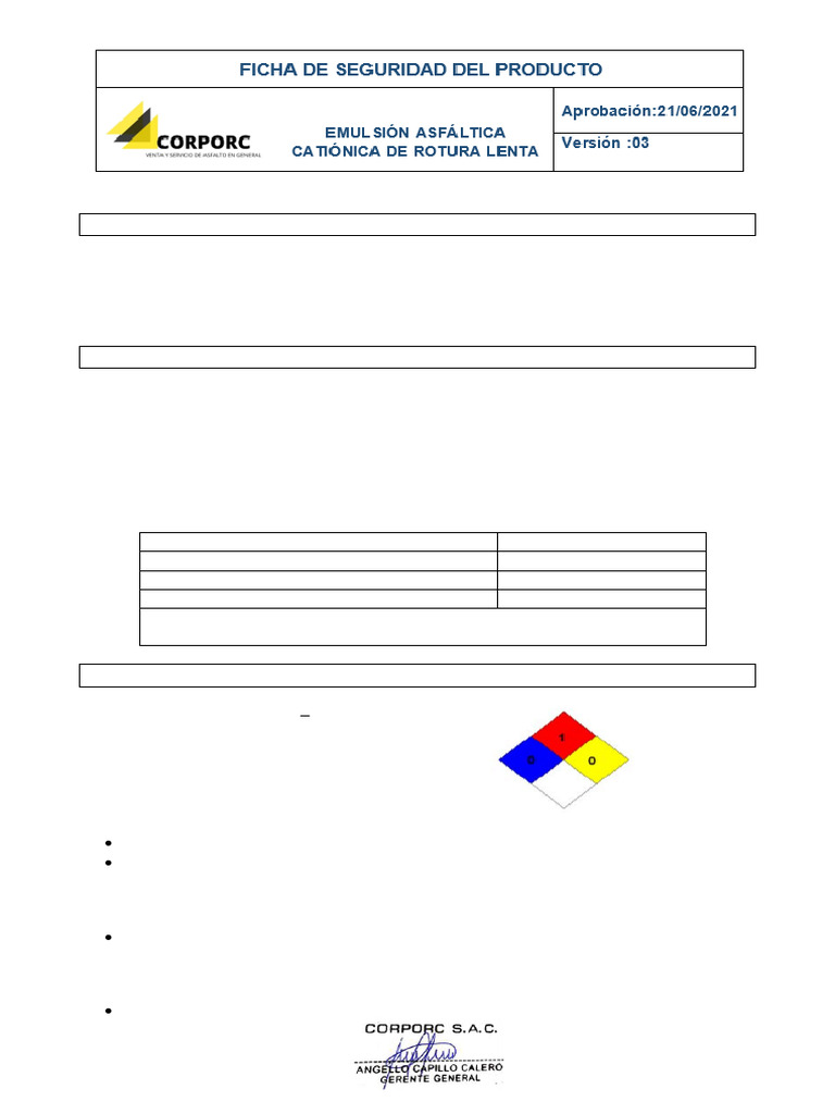 Hoja de Seguridad de Emulsion Asfaltica Cationica de Ruptura Lenta Css ...