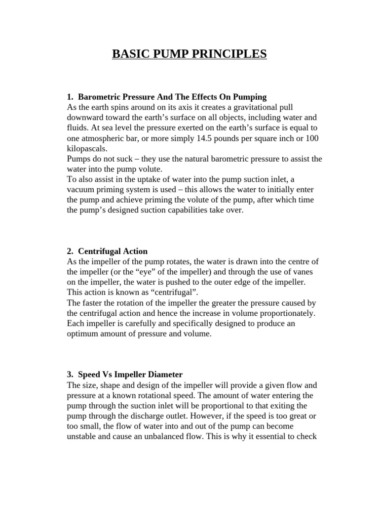 Basic Pump Principles Pdf Pump Pressure