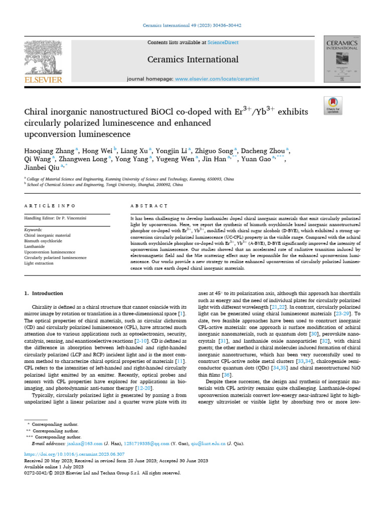 Chiral Ucnp Biocl Pdf Emission Spectrum Light