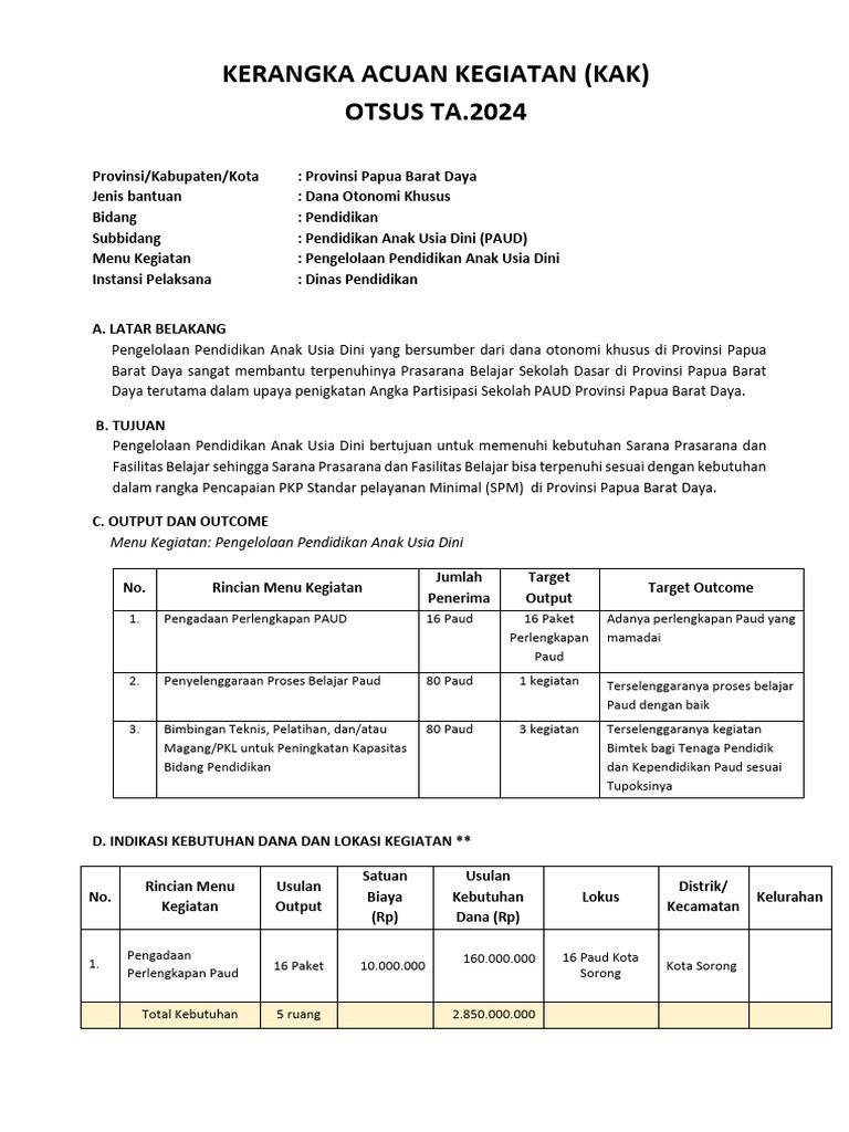 Tor Kak Otsus Paud 2024 | PDF