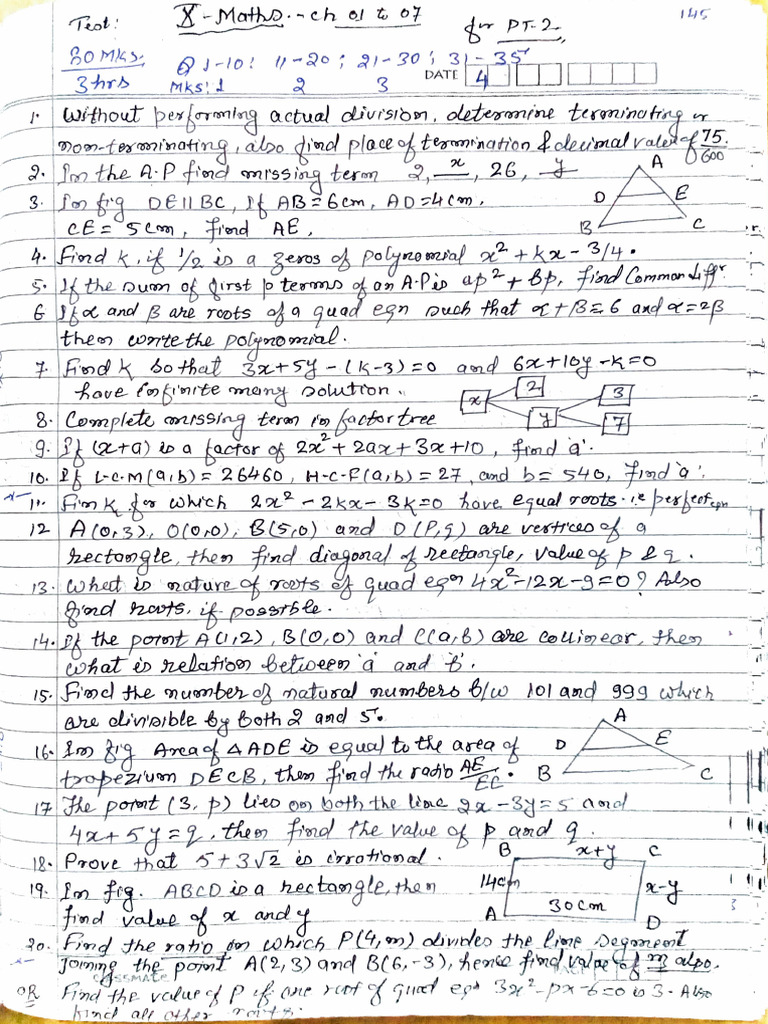 X Math PT 2 Practice Test CH 1-7 | PDF