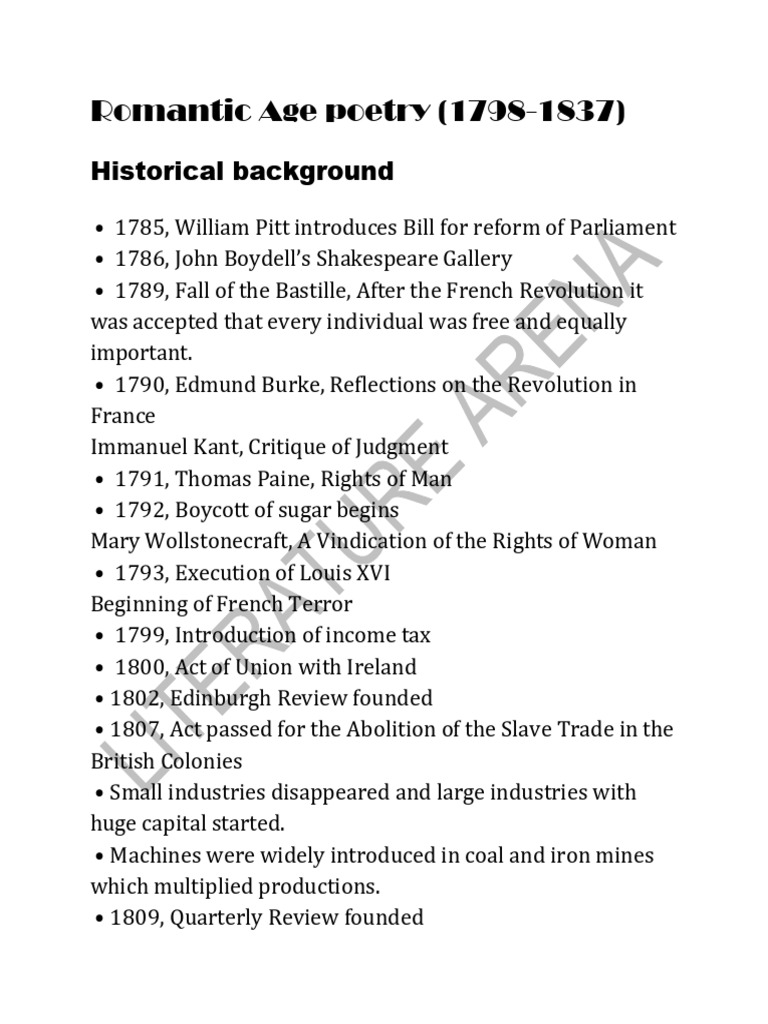 Overview of Romantic Age Poetry | PDF | Samuel Taylor Coleridge ...