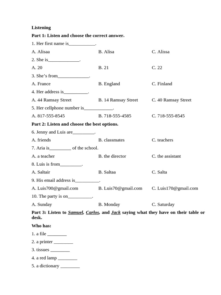 Listening Comprehension Exercise | PDF | Language Arts & Discipline
