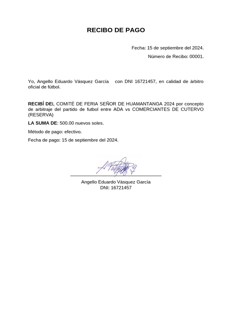 Plantilla Recibo de Pago en Word | PDF
