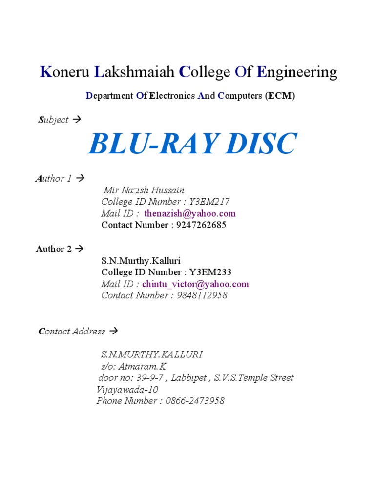 Overview of Blu-Ray Disc Technology | PDF | Blu Ray | Dvd