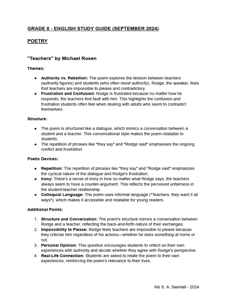 Grade 8 English Poetry Study Guide | PDF | Poetry