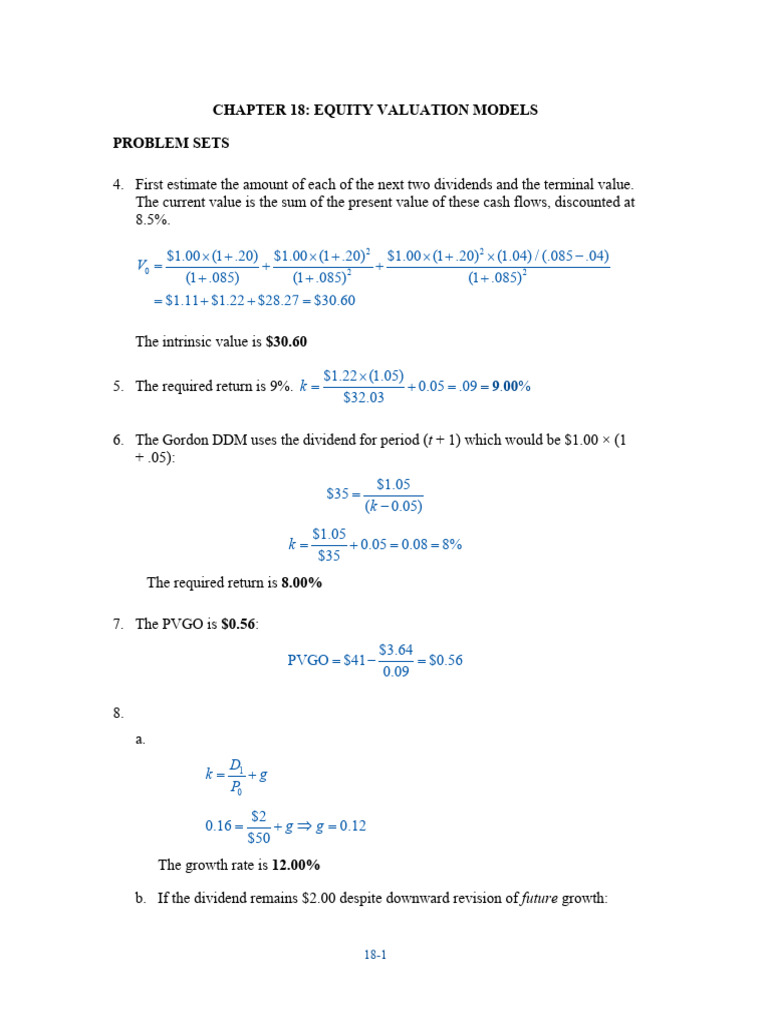 Equity Valuation Models and Calculations | PDF | Discounted Cash Flow ...