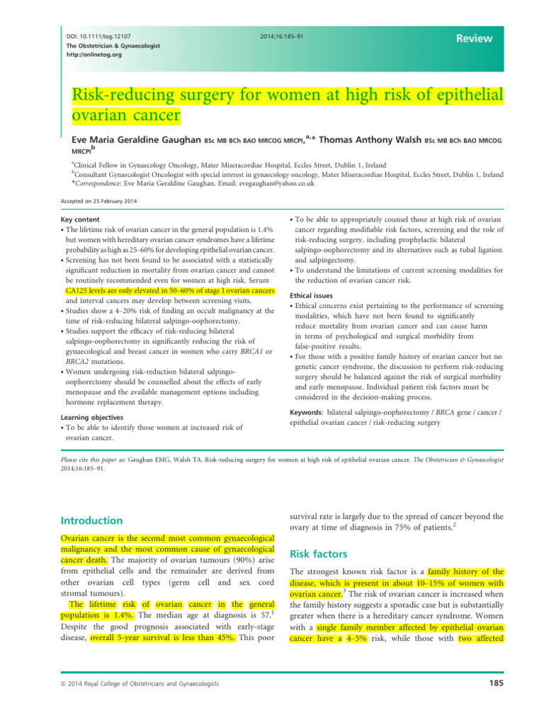 Surgery Epithelial Ovarian CA | PDF | Ovarian Cancer | Hormone ...