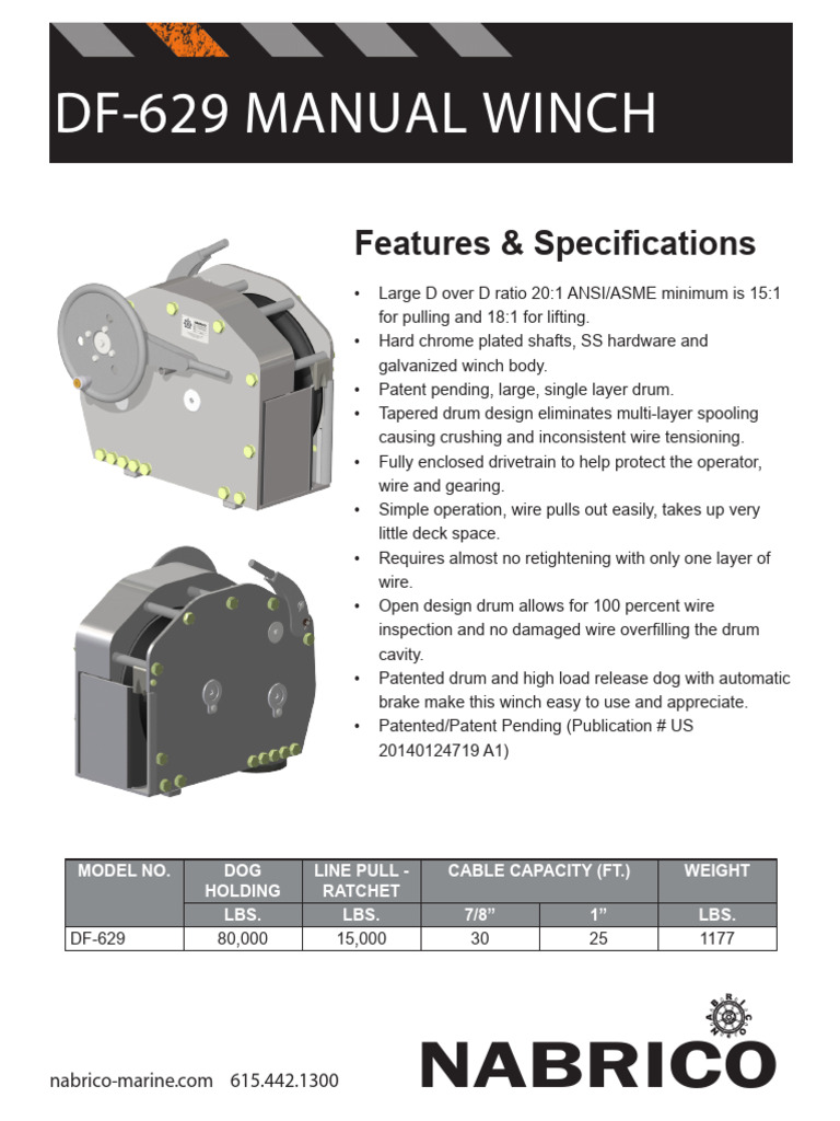 DF-629 Manual Winch Specifications | PDF | Technology & Engineering