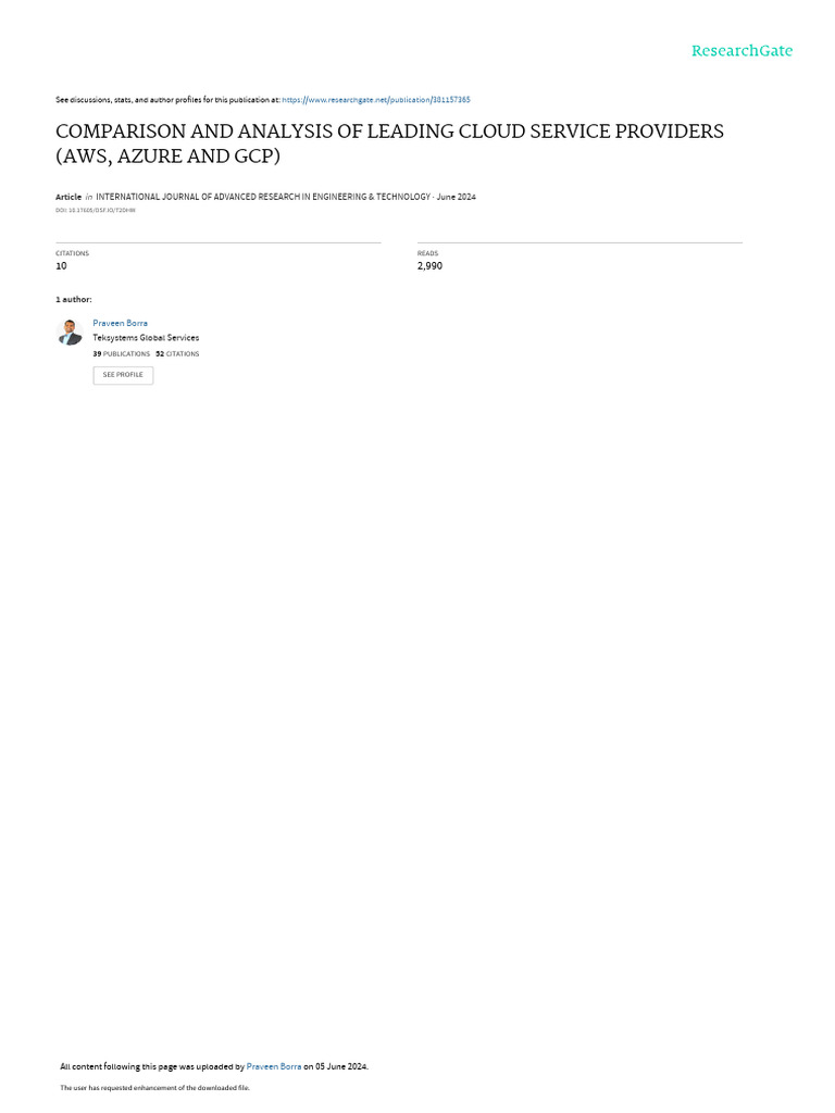 Comparison and Analysis of Leading Cloud Service Providers (Aws, Azure ...