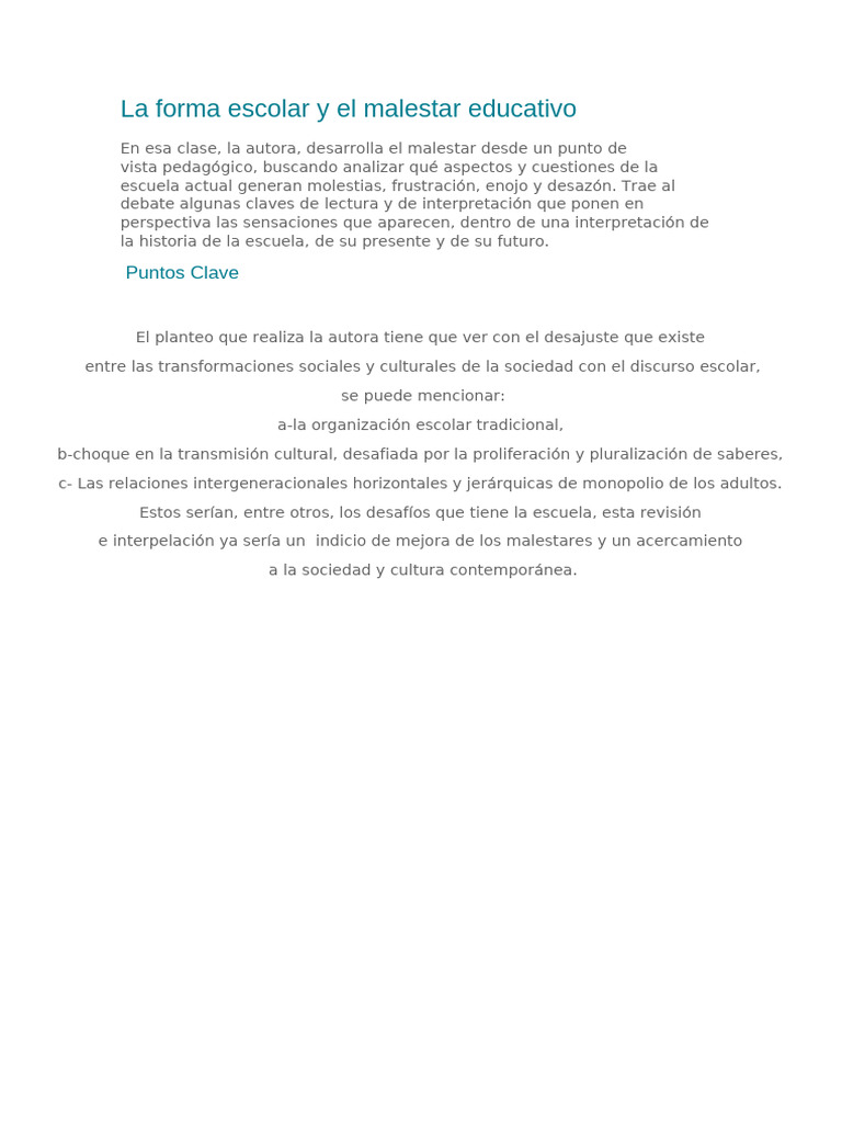 La Forma Escolar y El Malestar Educativo | PDF