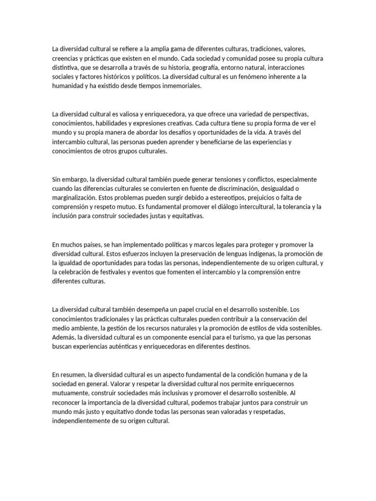 Importancia de la Diversidad Cultural | PDF | Sociedad | Desarrollo ...