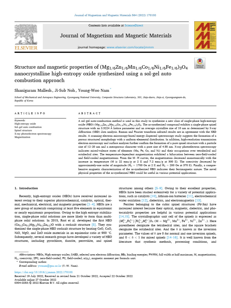 High-Entropy Oxide Spinel: Synthesis & Magnetism | PDF | X Ray ...