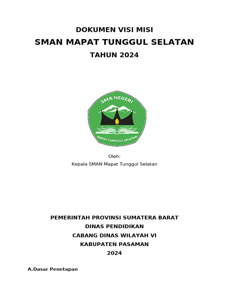Visi Misi SMAN Mapat Tunggul Selatan 2024 | PDF | Bisnis