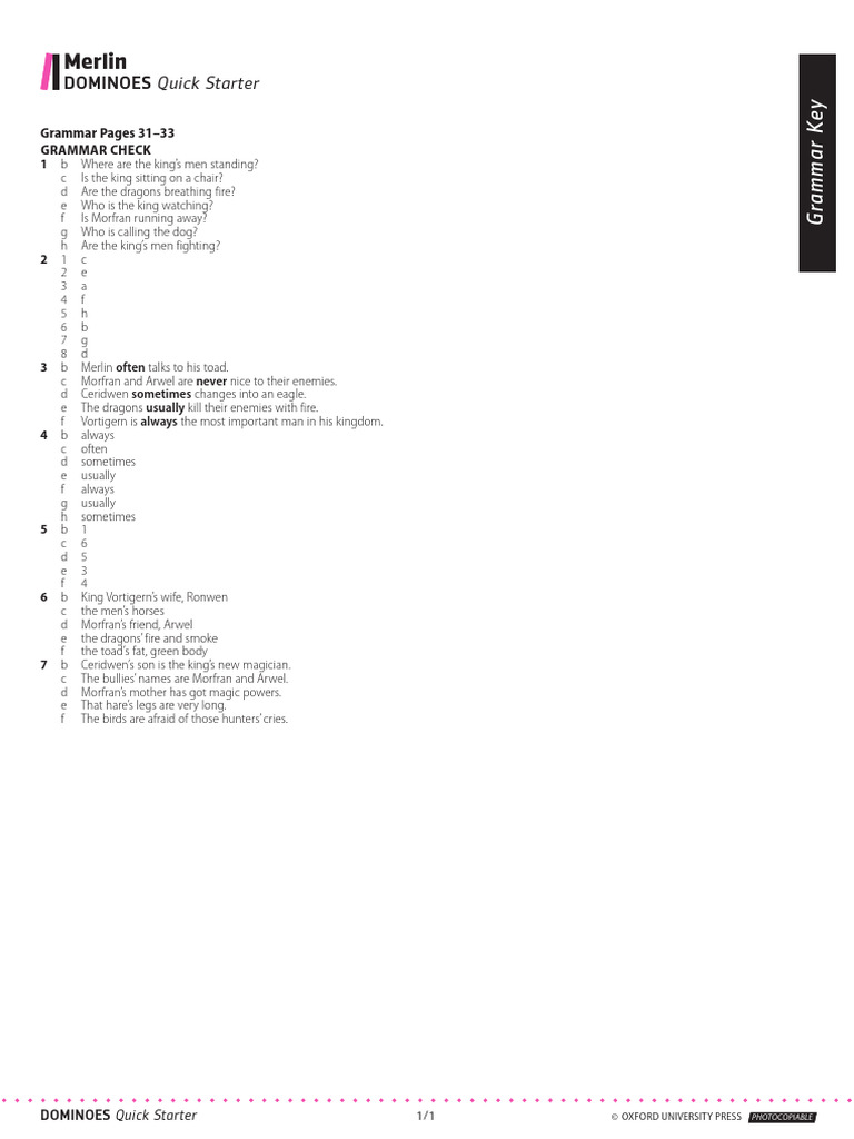 Level 1 - Merlin - Oxford Readers Grammar Key | PDF