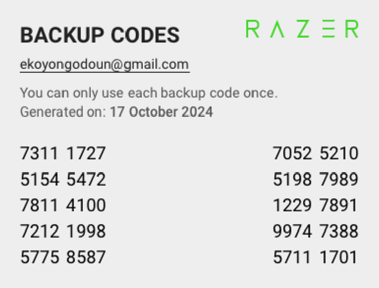 Razer Id Codes 1729211556674 | PDF