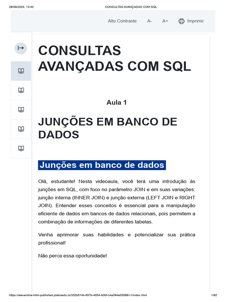 Junções SQL: INNER e OUTER JOIN | PDF | Informática | Gestão de dados