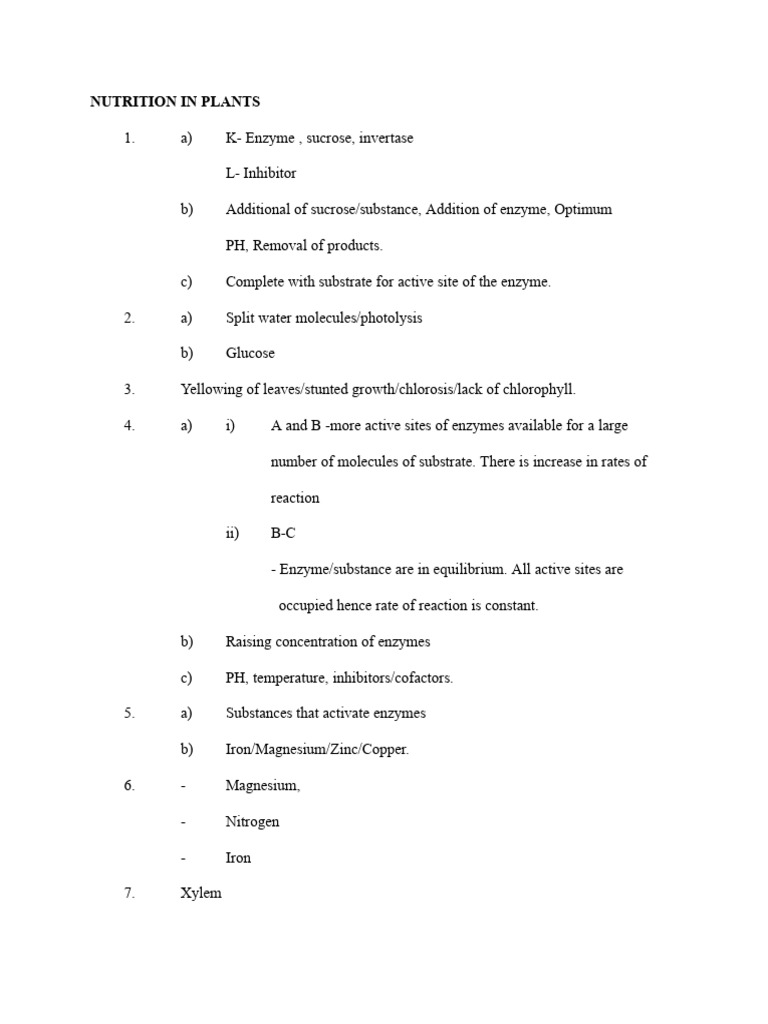 Plant Nutrition Q&A Guide | PDF | Enzyme | Photosynthesis