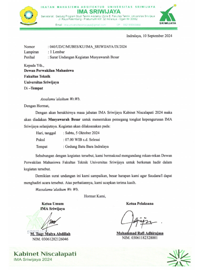 Rundown MUBES IMA Sriwijaya 2024 | PDF