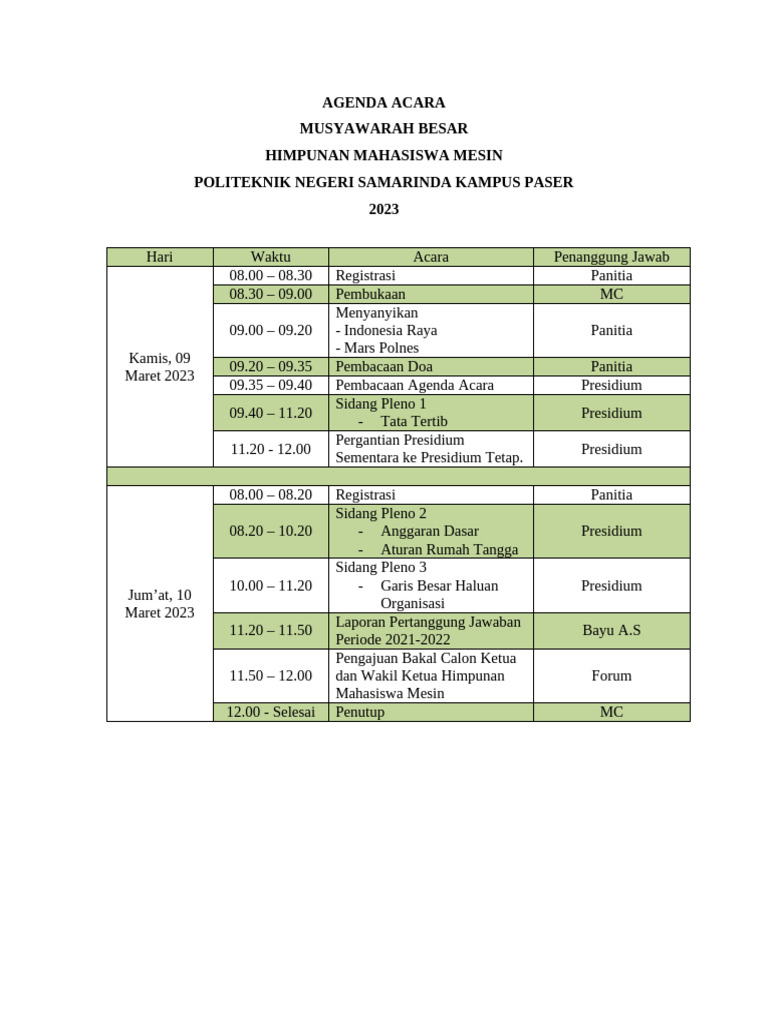 Agenda Acara Mubes HMM 2023 | PDF