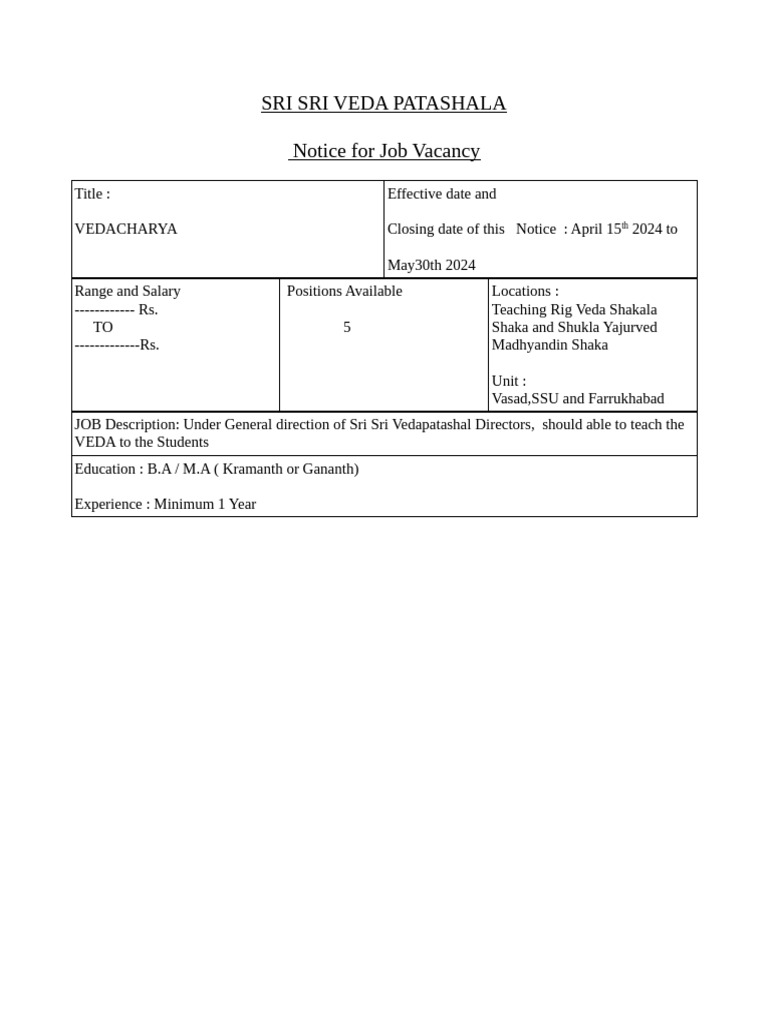 Notice For Job Vacancy | PDF