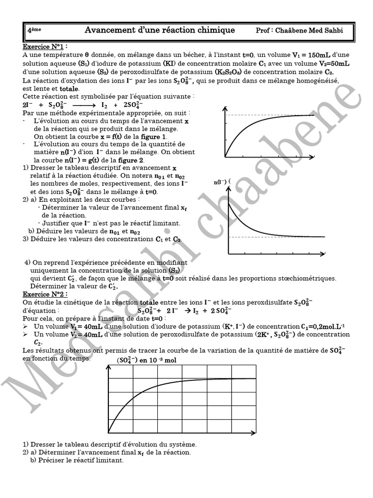 Suivi temporel d'une réaction chimique | PDF | Concentration molaire ...