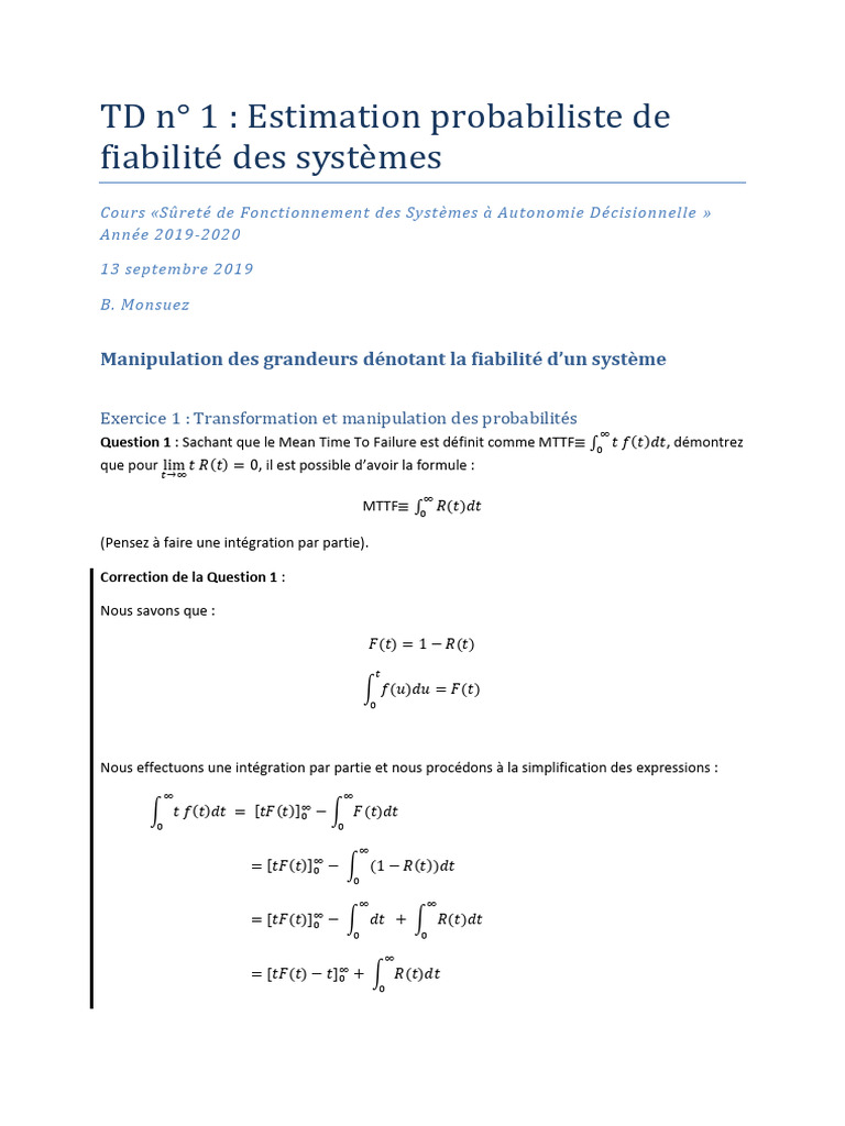 Estimation de la fiabilité des systèmes | PDF | Ingénierie de fiabilité ...