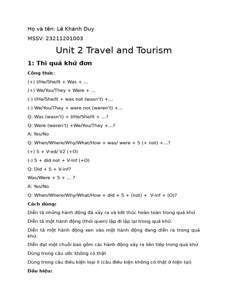 Unit 2 Travel and Tourism | PDF