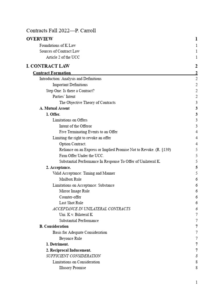 Contracts Outline (Private) | PDF | Offer And Acceptance | Damages