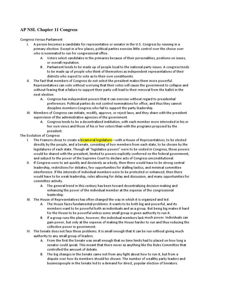 Ap American Government Chapter 11 Congress With Answers United States House Of Representatives United States Congress
