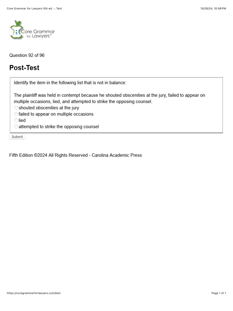 Core grammar for lawyers 5th ed test pdf business law