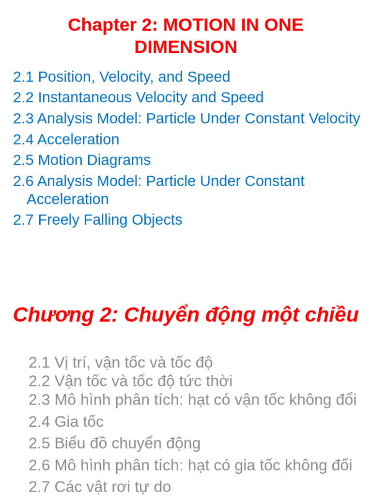 Motion in One Dimension Overview | PDF | Velocity | Acceleration