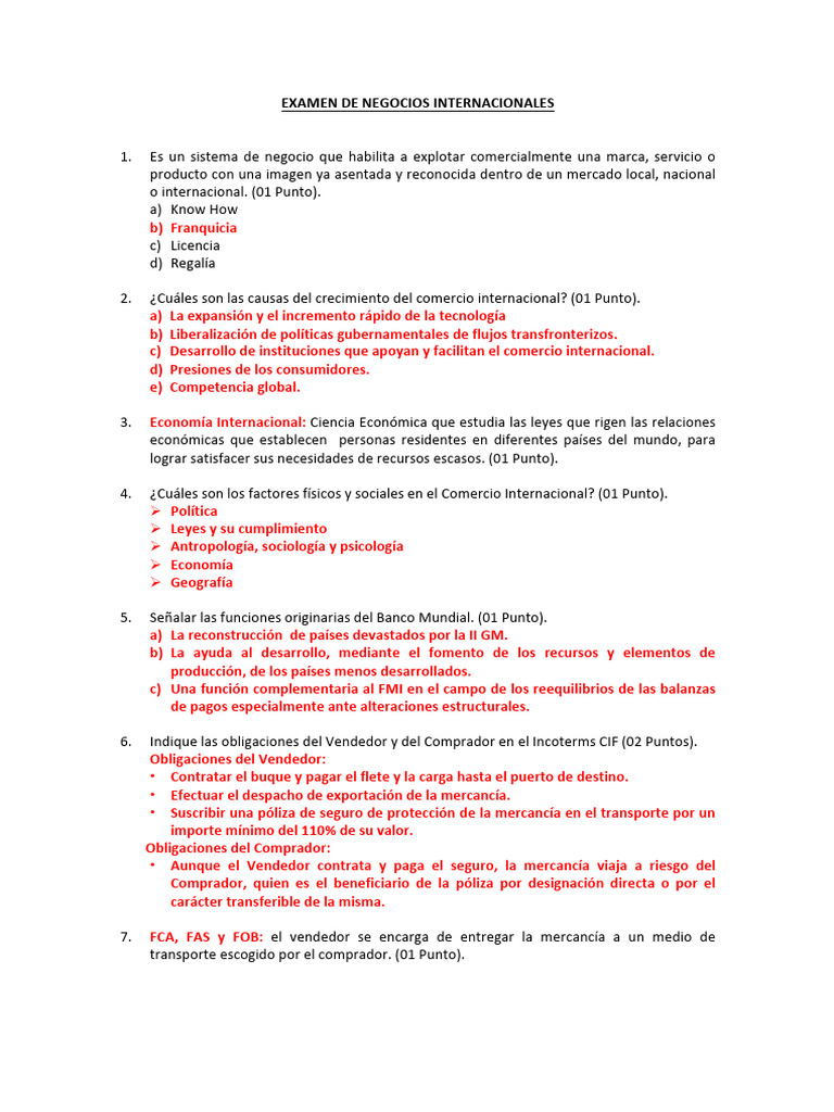 Examen Negocios Internacionales | PDF | El comercio internacional ...