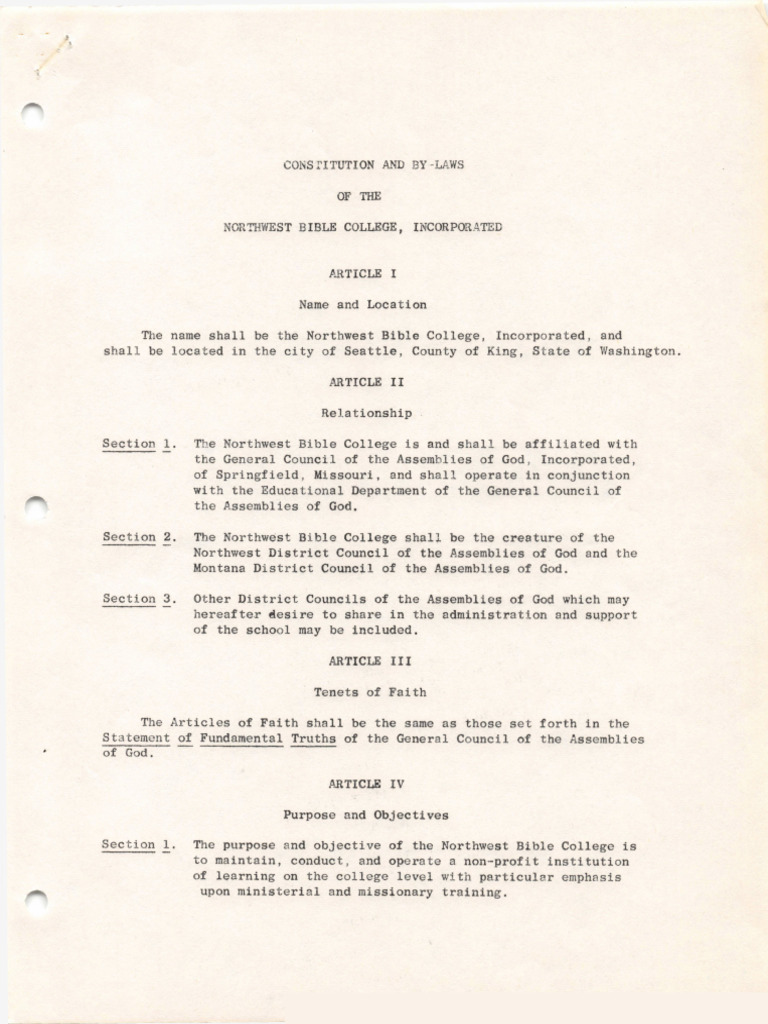 Northwest Bible College Constitution & By-Laws | PDF | Board Of ...
