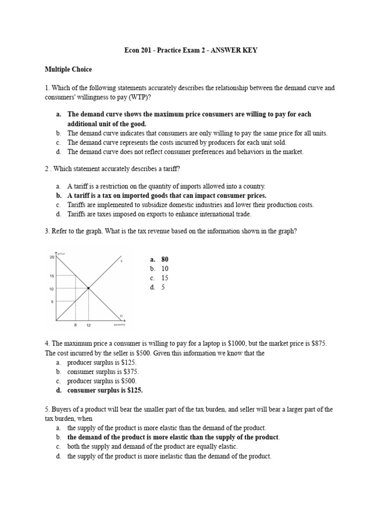 Econ 201 Practice Exam 2 Answer Key | PDF | Economic Surplus ...