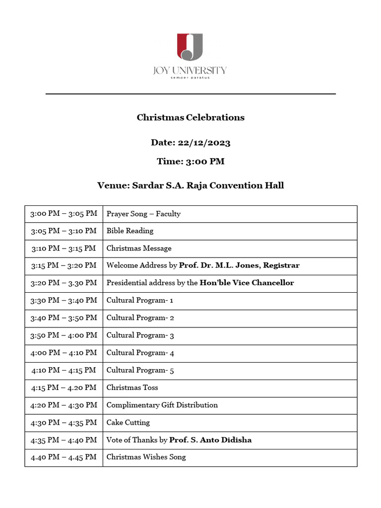 Start christmas agenda administration