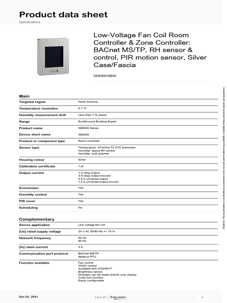 BACnet Fan Coil Room Controller SE8350 | PDF | Sensor | Relay