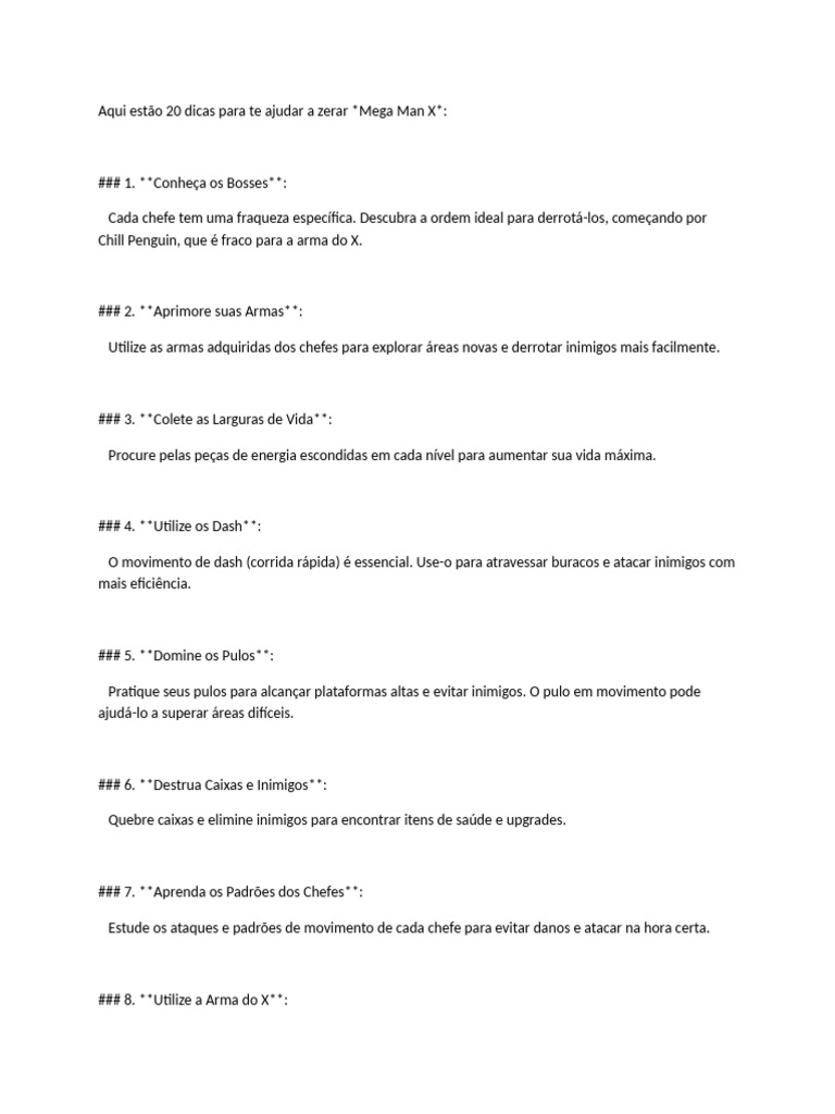 20 Dicas para Zerar Mega Man X | PDF