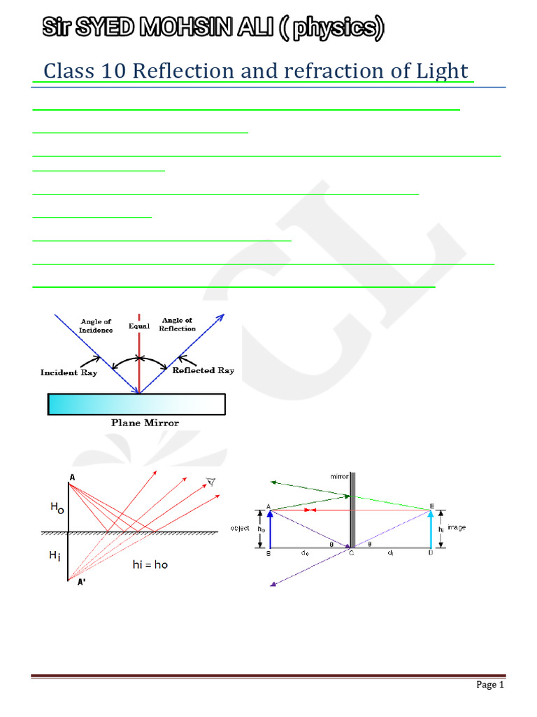 Class 10 Light Reflection & Refraction | PDF | Mirror | Optics