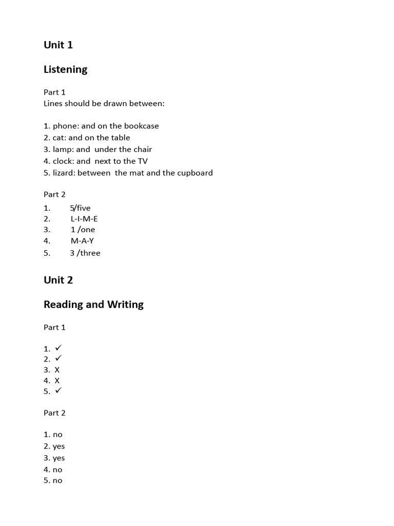 Cambridge Young Learners English (Pre-Starters) (SET A) (Marking Key) | PDF