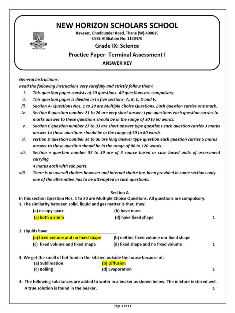 Class 9 Science Term 1 Answer Key | PDF | Force | Weight