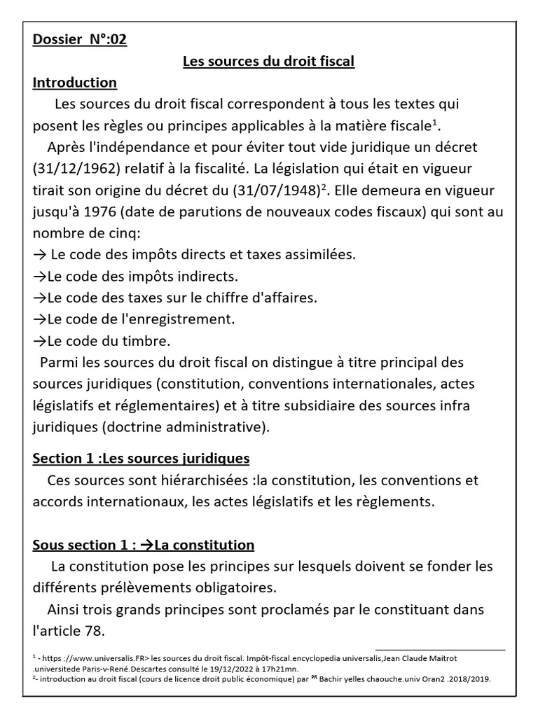 Sources du Droit Fiscal en Détail | PDF | Impôts | Constitution