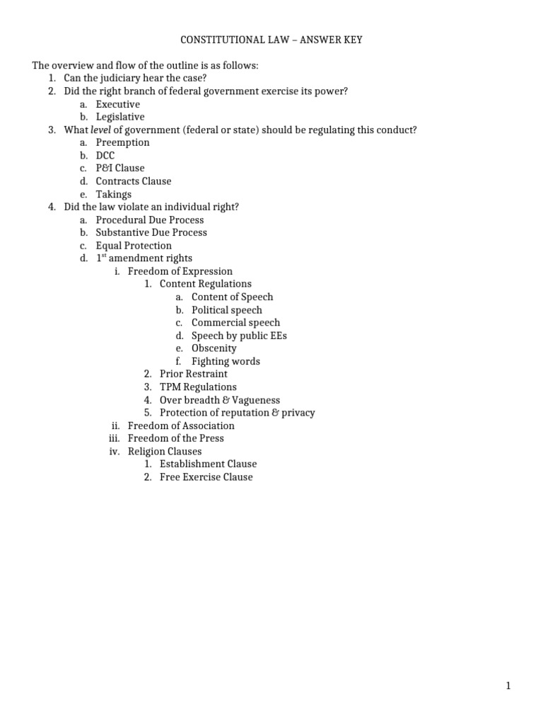 Constitutional Law Answer Key Guide | PDF | Suspect Classification ...