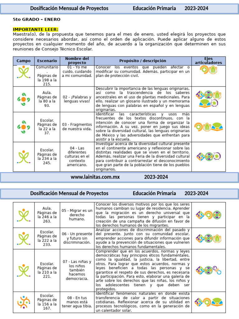 Proyectos Educativos 5to Grado Enero 2024 | PDF